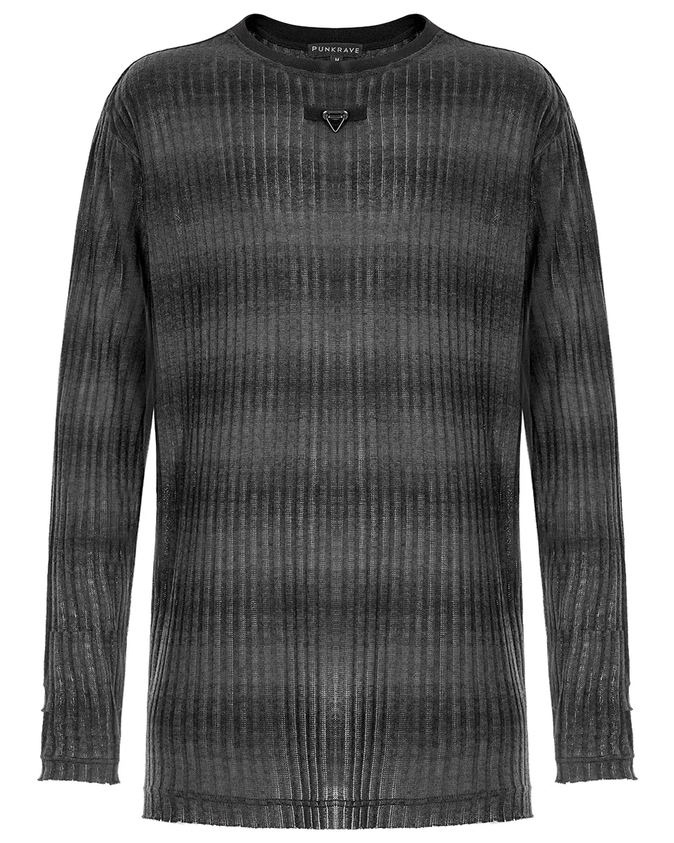 Punk Rave Mens Dark Punk Striped Knit Sweater Top - Black & Grey