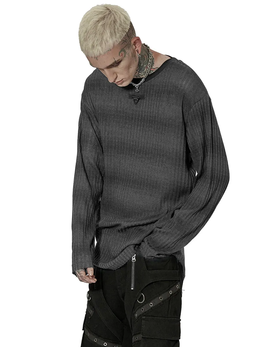 Punk Rave Mens Dark Punk Striped Knit Sweater Top - Black & Grey