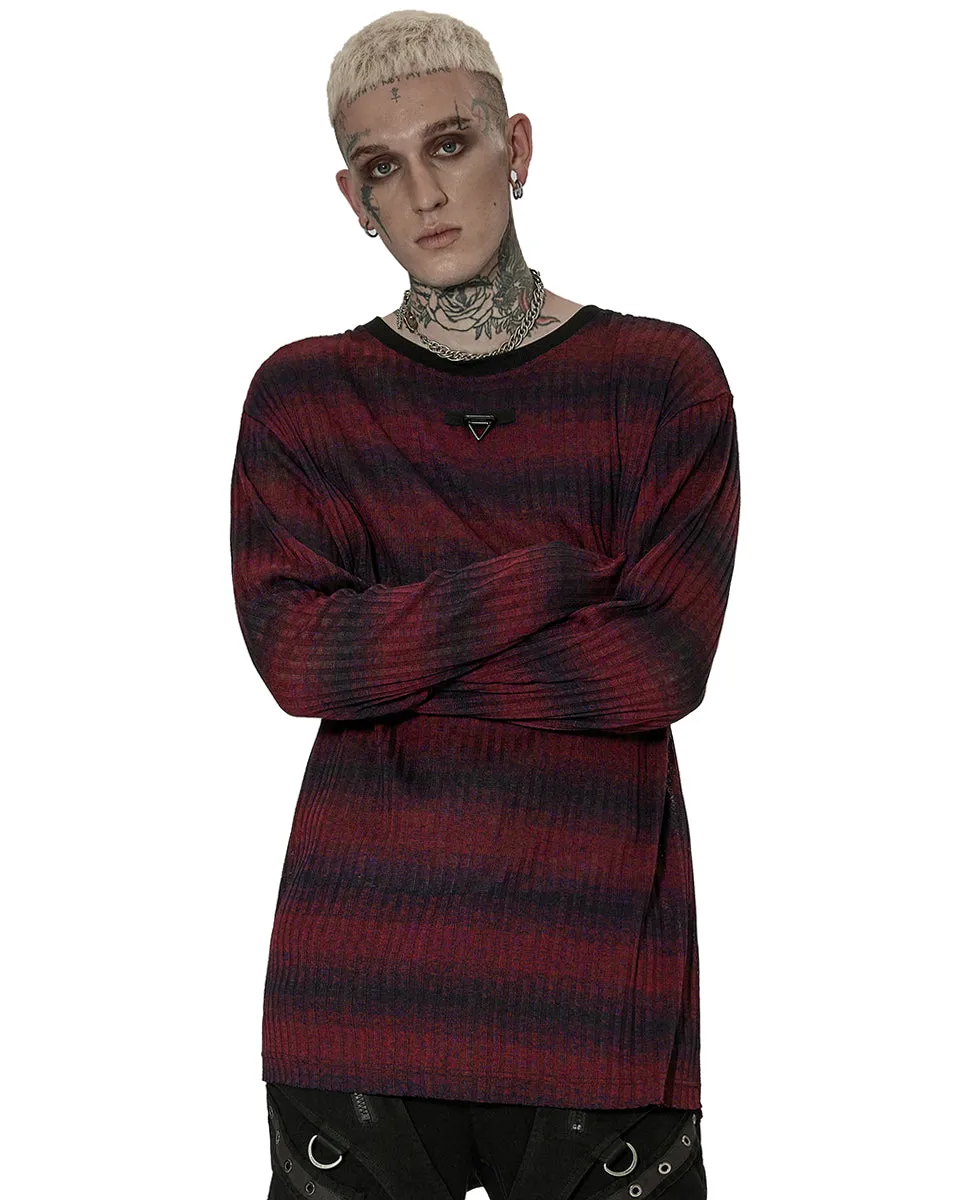 Punk Rave Mens Dark Punk Striped Knit Sweater Top - Black & Red