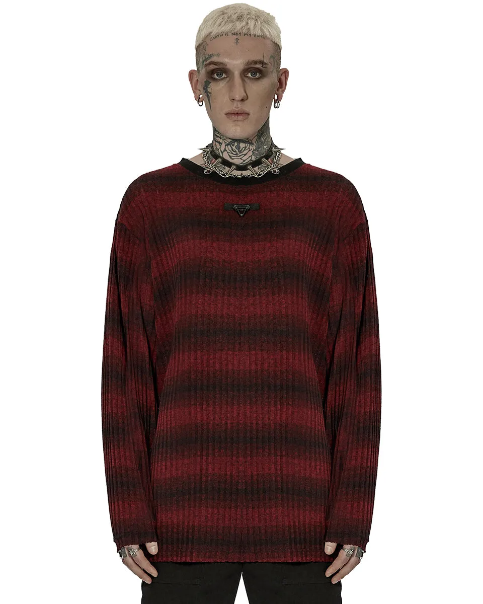 Punk Rave Mens Dark Punk Striped Knit Sweater Top - Black & Red