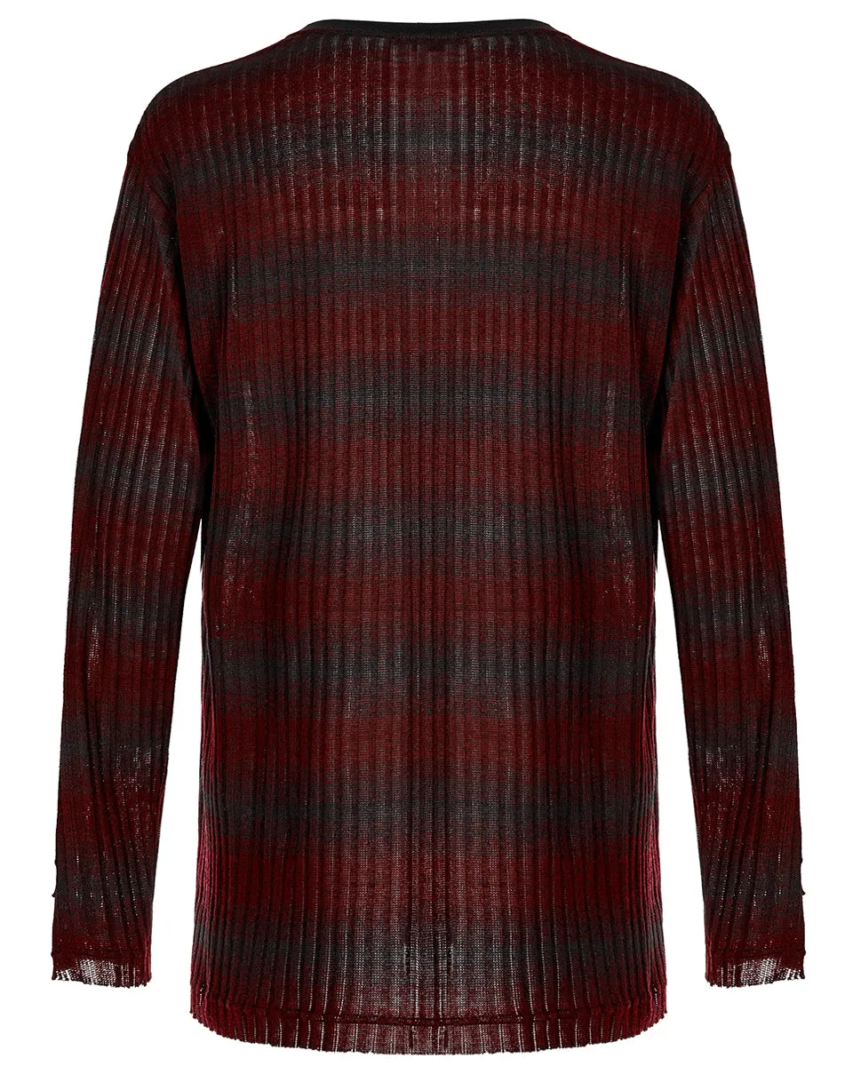 Punk Rave Mens Dark Punk Striped Knit Sweater Top - Black & Red