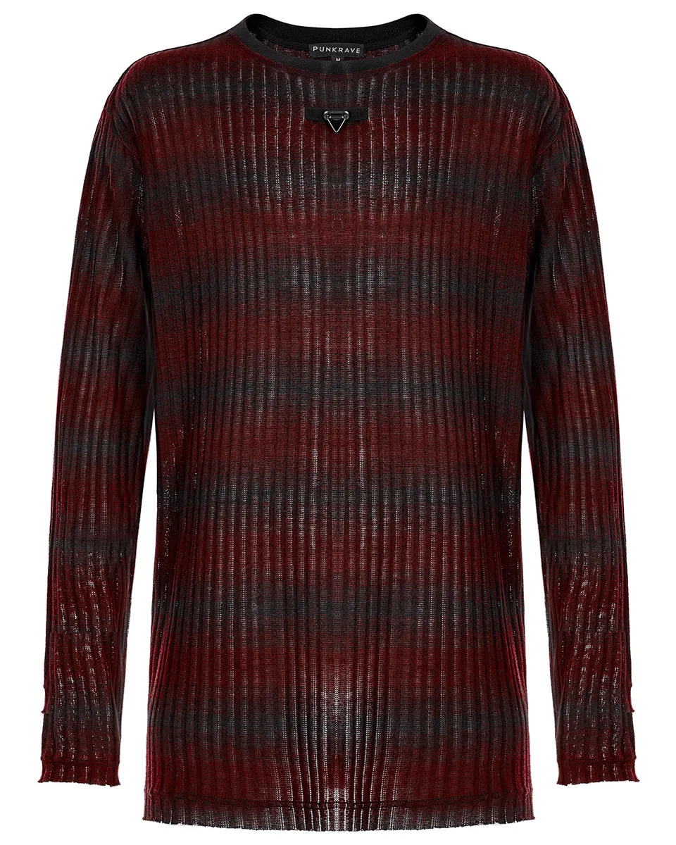 Punk Rave Mens Dark Punk Striped Knit Sweater Top - Black & Red
