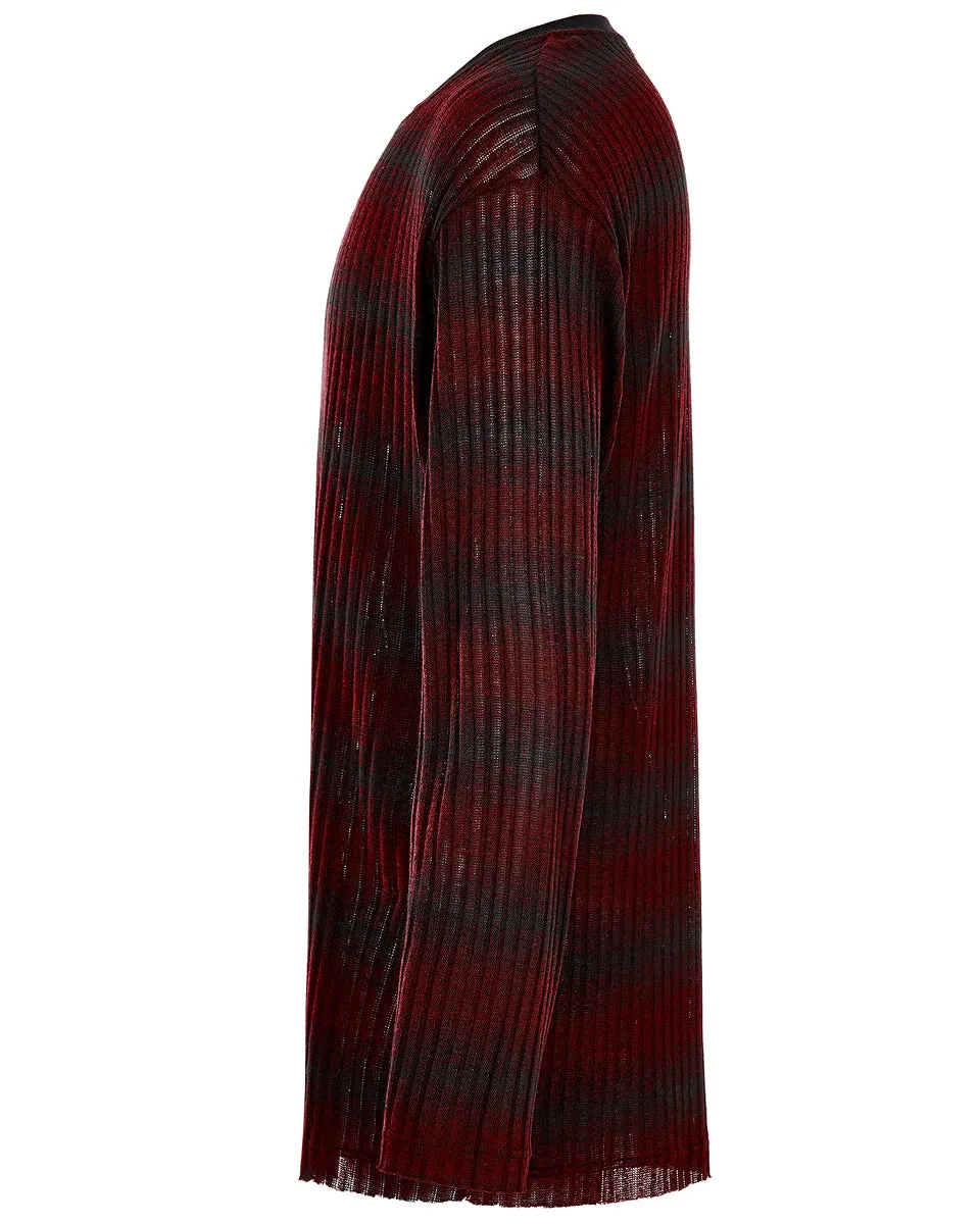 Punk Rave Mens Dark Punk Striped Knit Sweater Top - Black & Red