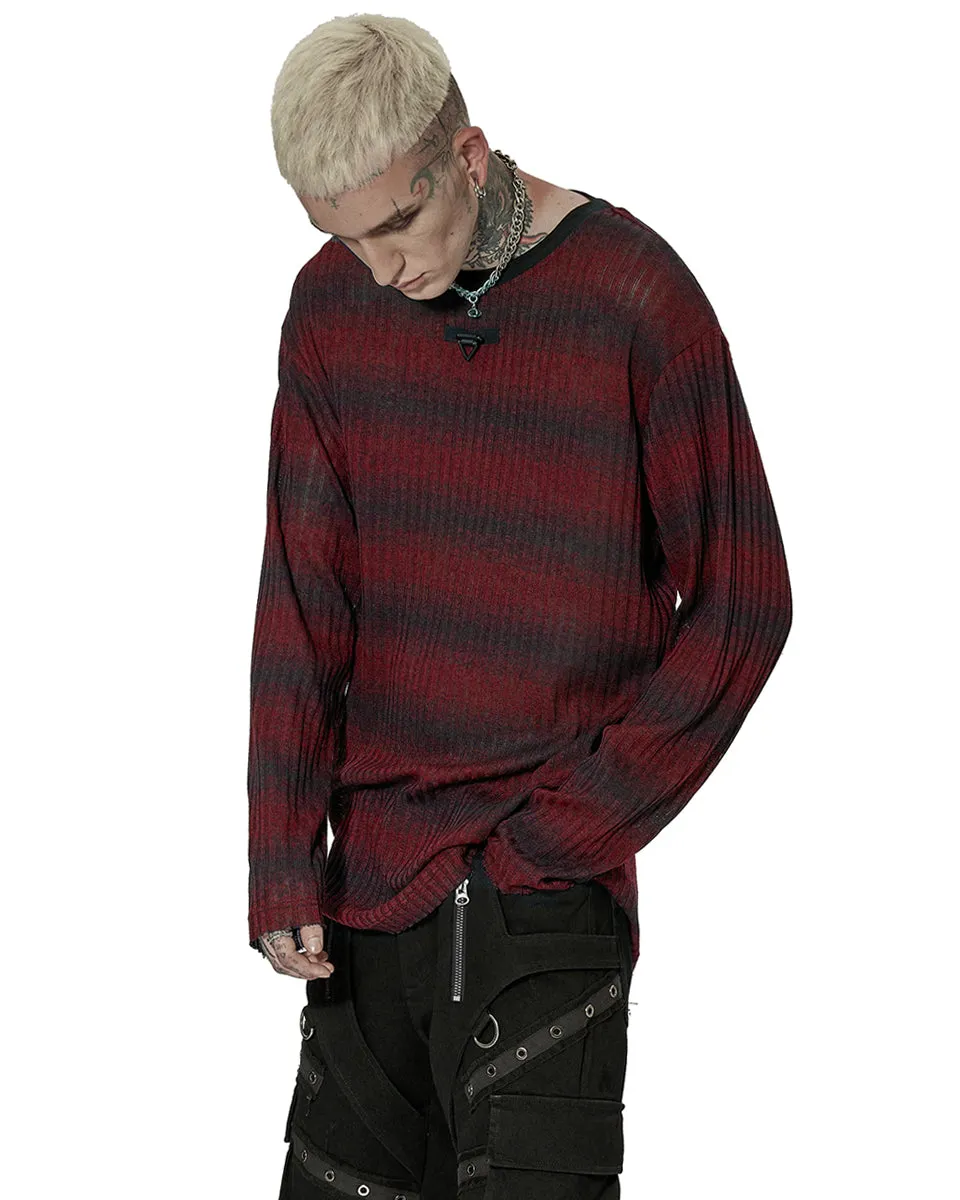 Punk Rave Mens Dark Punk Striped Knit Sweater Top - Black & Red