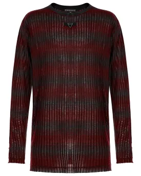 Punk Rave Mens Dark Punk Striped Knit Sweater Top - Black & Red