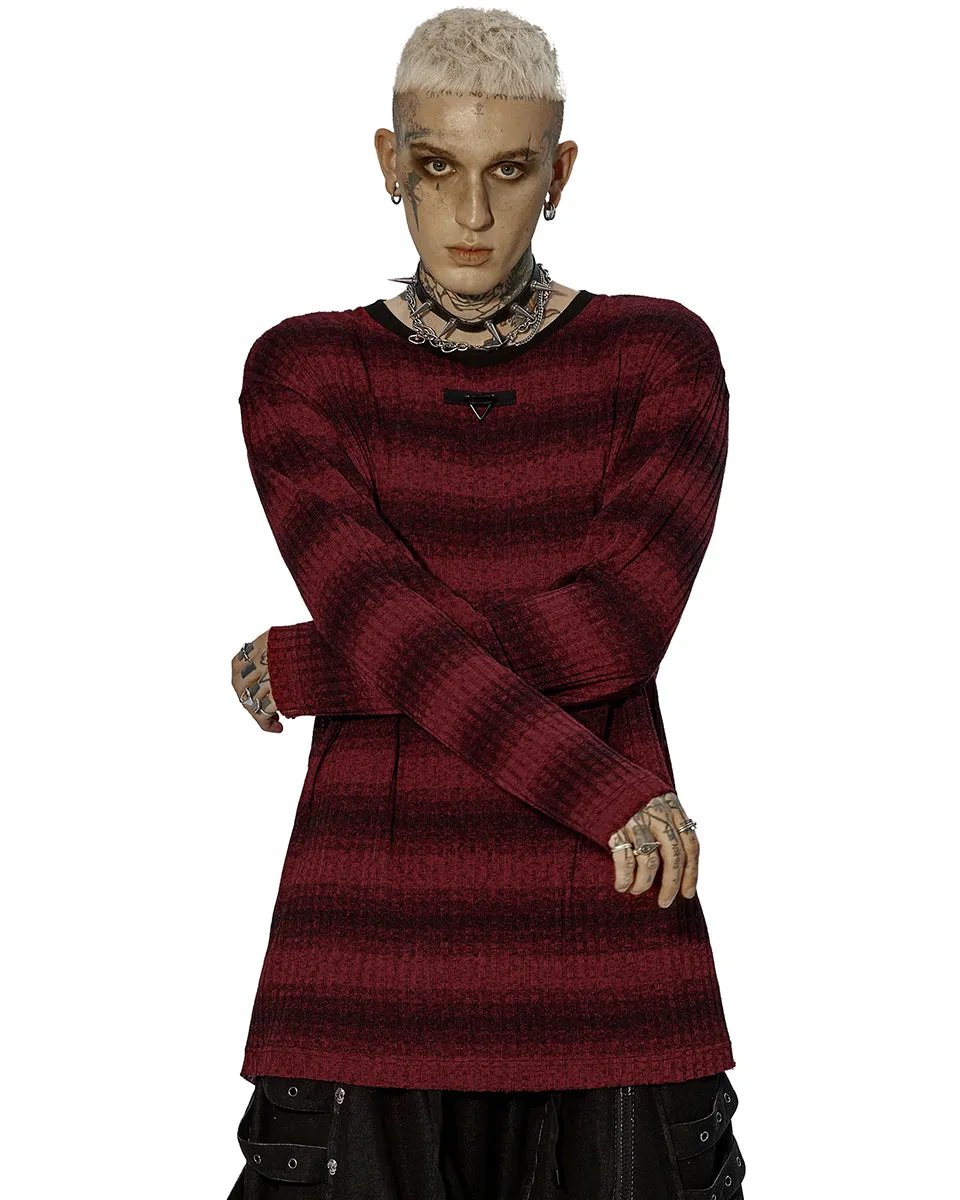 Punk Rave Mens Dark Punk Striped Knit Sweater Top - Black & Red
