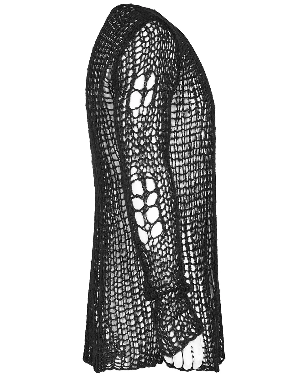 Punk Rave Mens Shredded Knit Sweater - Black