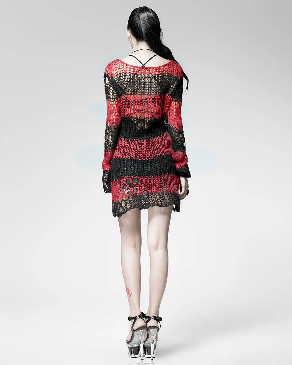 Punk Rave Shredded Knit Sweater - Black & Red