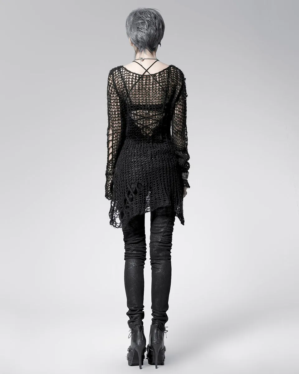 Punk Rave Shredded Knit Sweater - Black