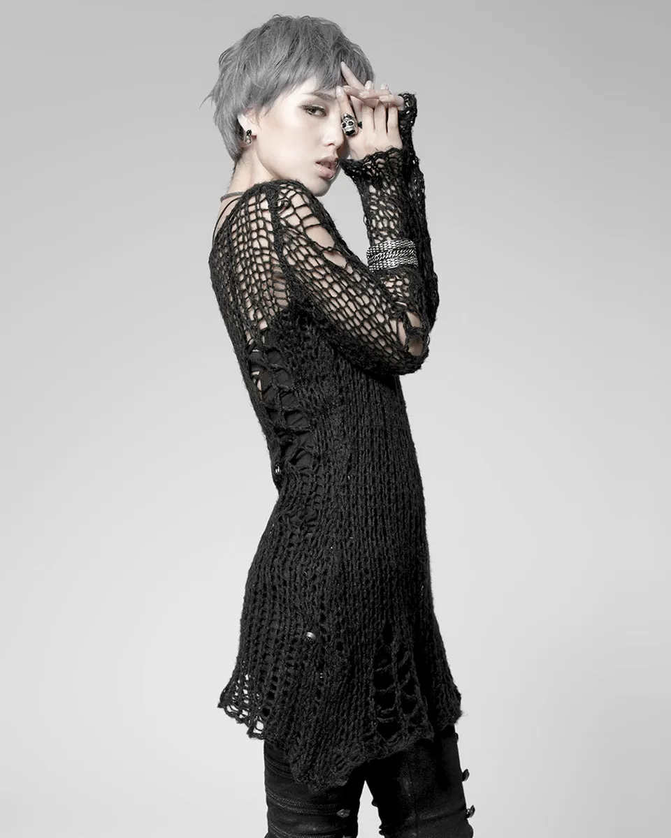 Punk Rave Shredded Knit Sweater - Black