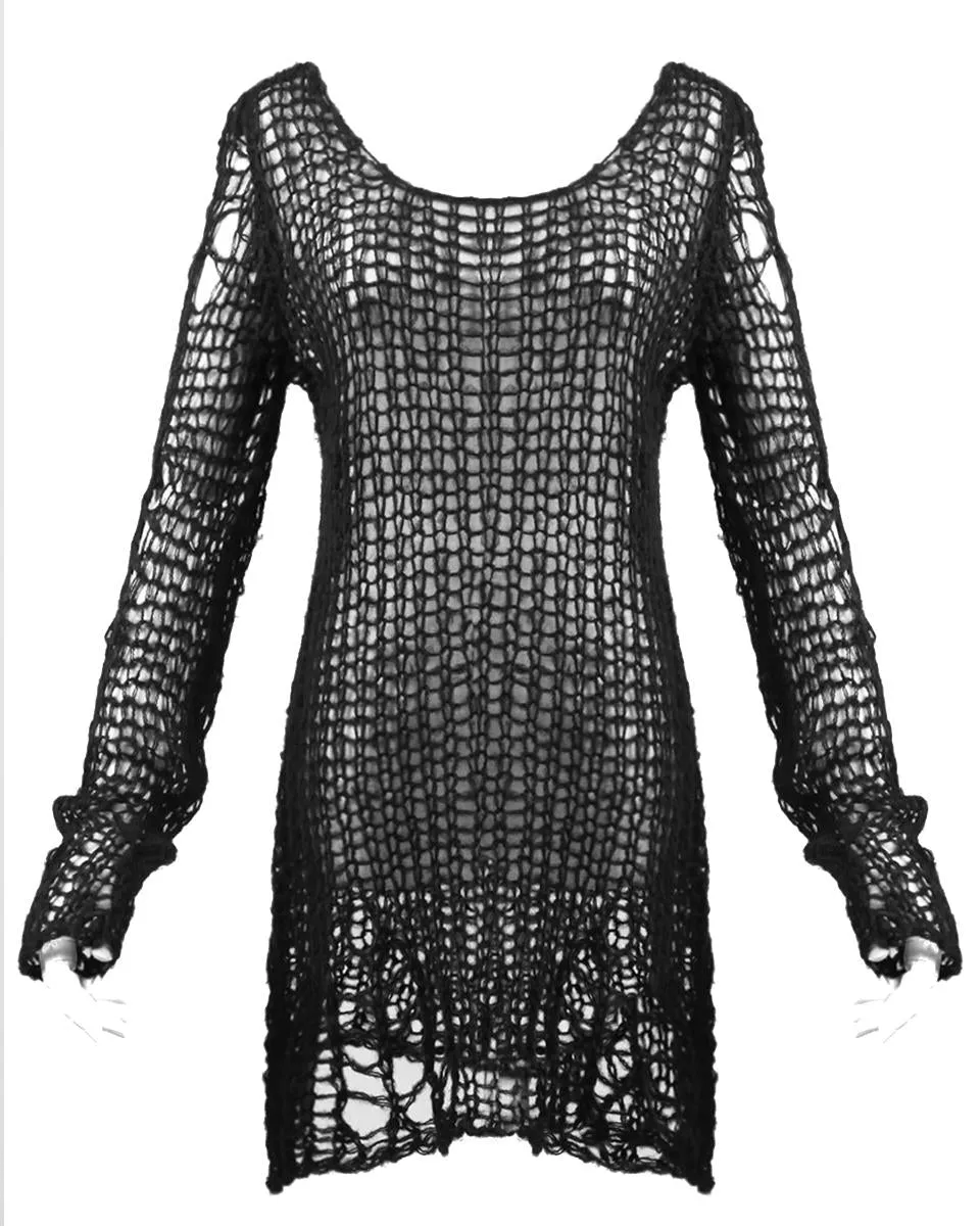 Punk Rave Shredded Knit Sweater - Black