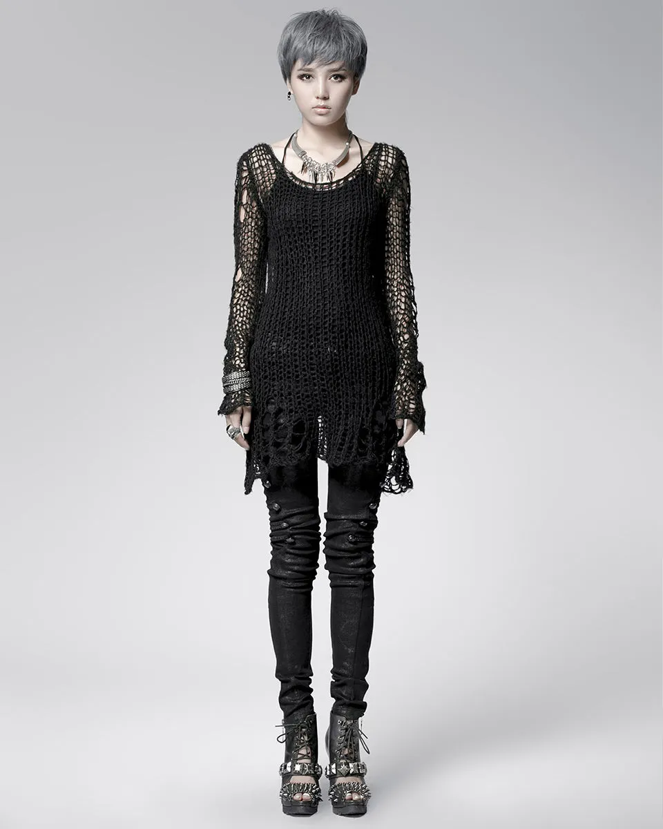 Punk Rave Shredded Knit Sweater - Black