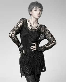 Punk Rave Shredded Knit Sweater - Black