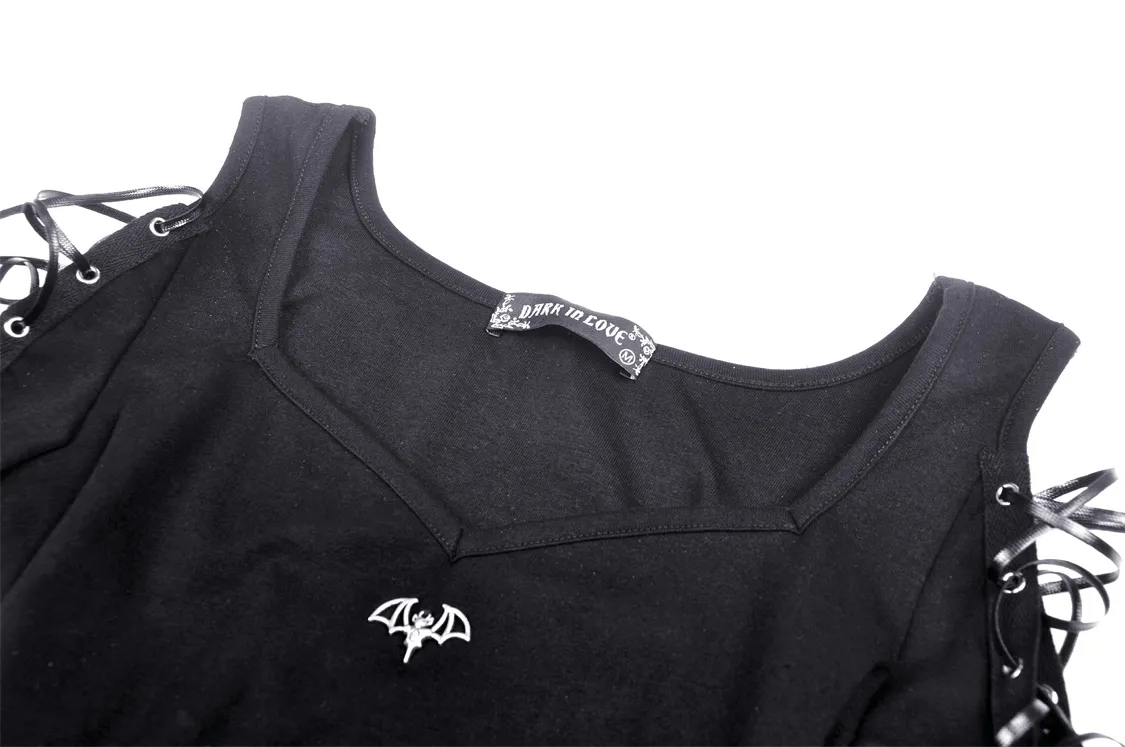 Punk Rock Batwing Long Sleeves Lace-Up Crop Top