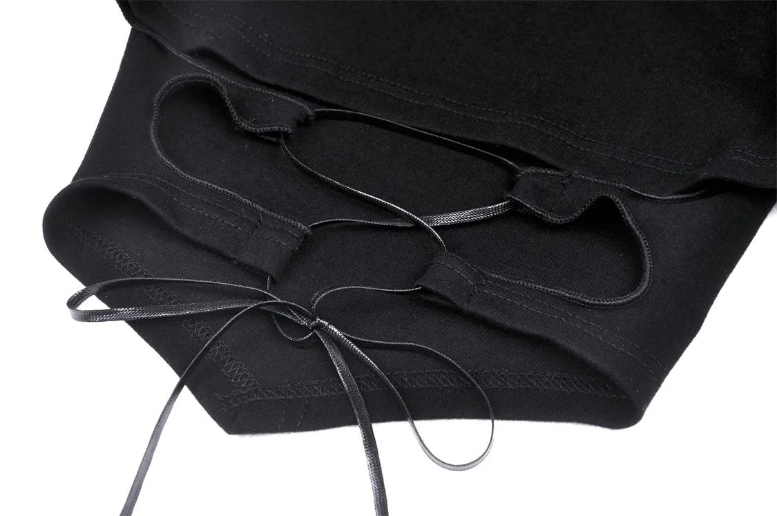 Punk Rock Batwing Long Sleeves Lace-Up Crop Top