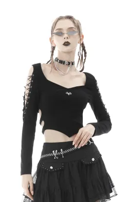 Punk Rock Batwing Long Sleeves Lace-Up Crop Top