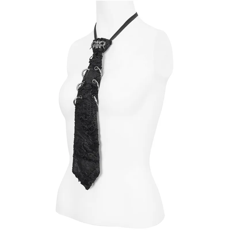 Punk Skull Necktie with Metal Rings / Stylish Gothic Adjustable Collar Tie