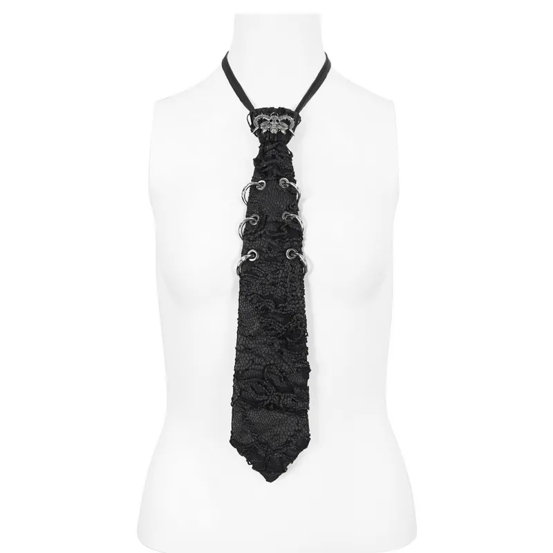 Punk Skull Necktie with Metal Rings / Stylish Gothic Adjustable Collar Tie