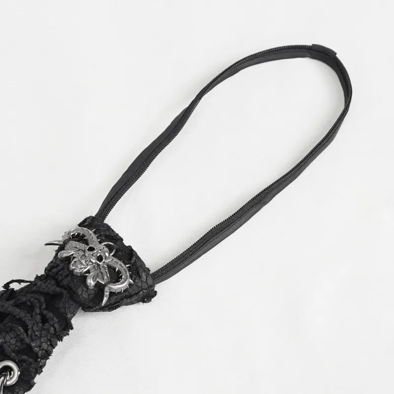 Punk Skull Necktie with Metal Rings / Stylish Gothic Adjustable Collar Tie