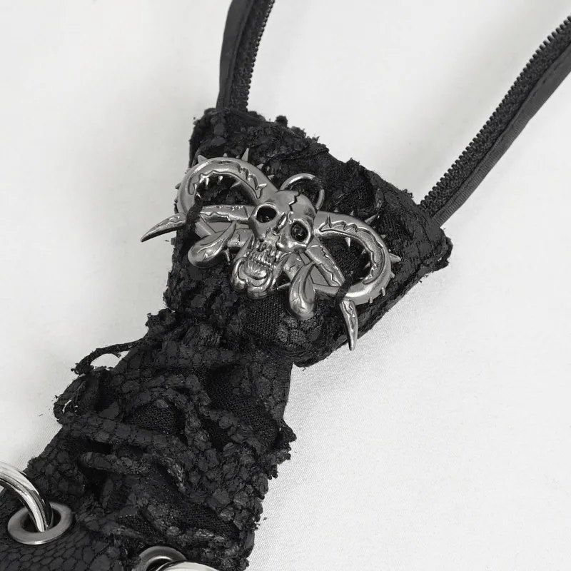 Punk Skull Necktie with Metal Rings / Stylish Gothic Adjustable Collar Tie