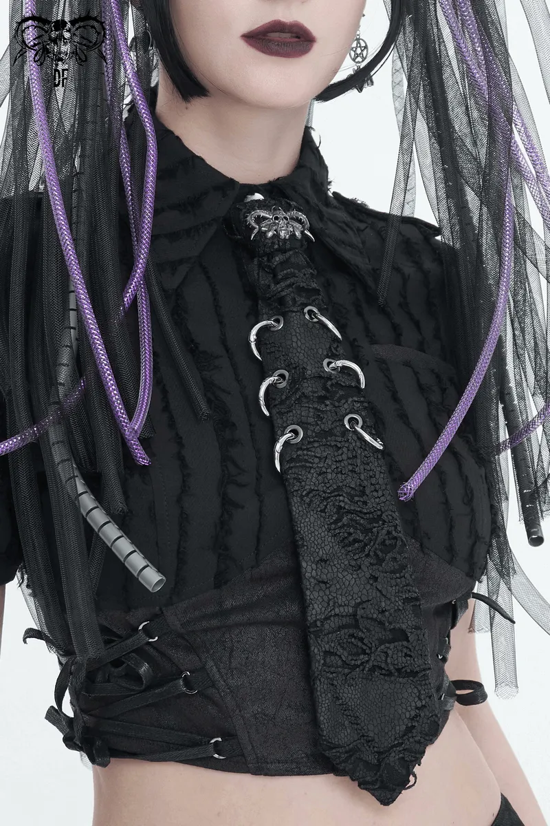 Punk Skull Necktie with Metal Rings / Stylish Gothic Adjustable Collar Tie