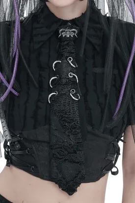 Punk Skull Necktie with Metal Rings / Stylish Gothic Adjustable Collar Tie