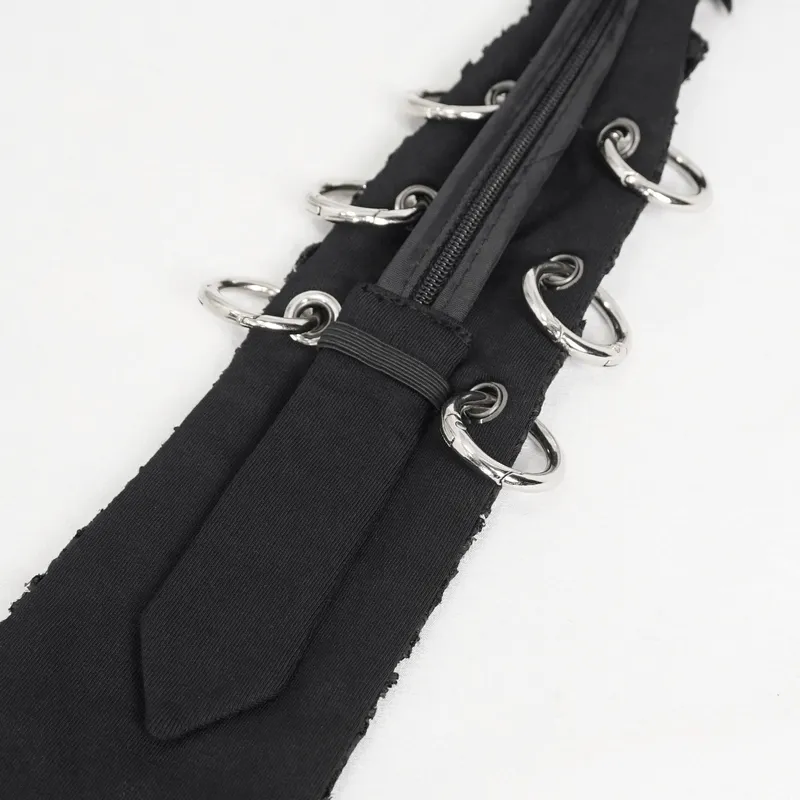 Punk Skull Necktie with Metal Rings / Stylish Gothic Adjustable Collar Tie
