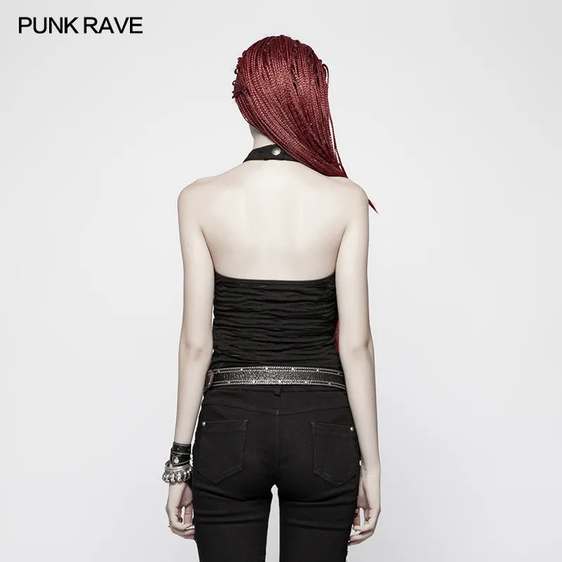 Punk Womens Halter Broken Hole Chain Knit Vest