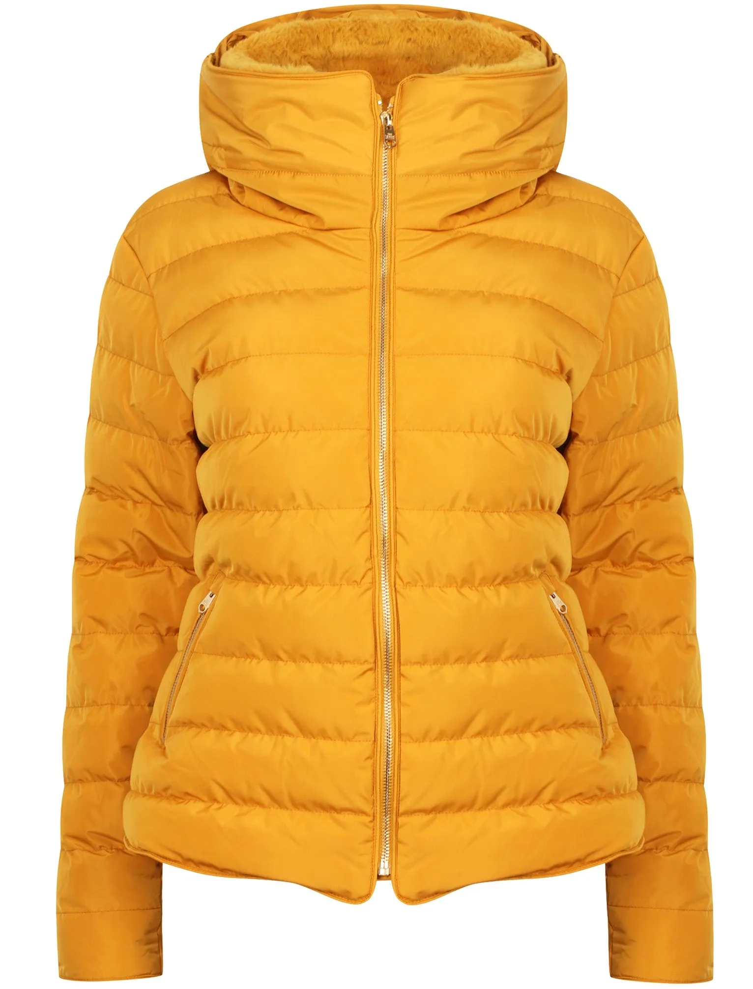 Quince Quilted Puffer Jacket with Extendable Hood in Old Gold - Tokyo Laundry
