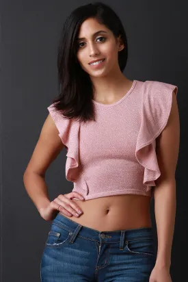 Shimmer Ruffle Sleeves Crop Top