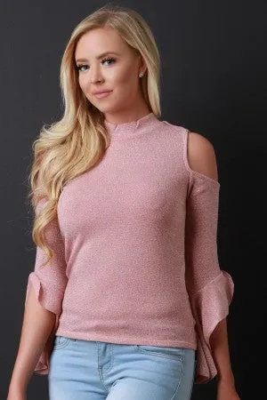 Shimmer Tulip Sleeves Cold Shoulder Top