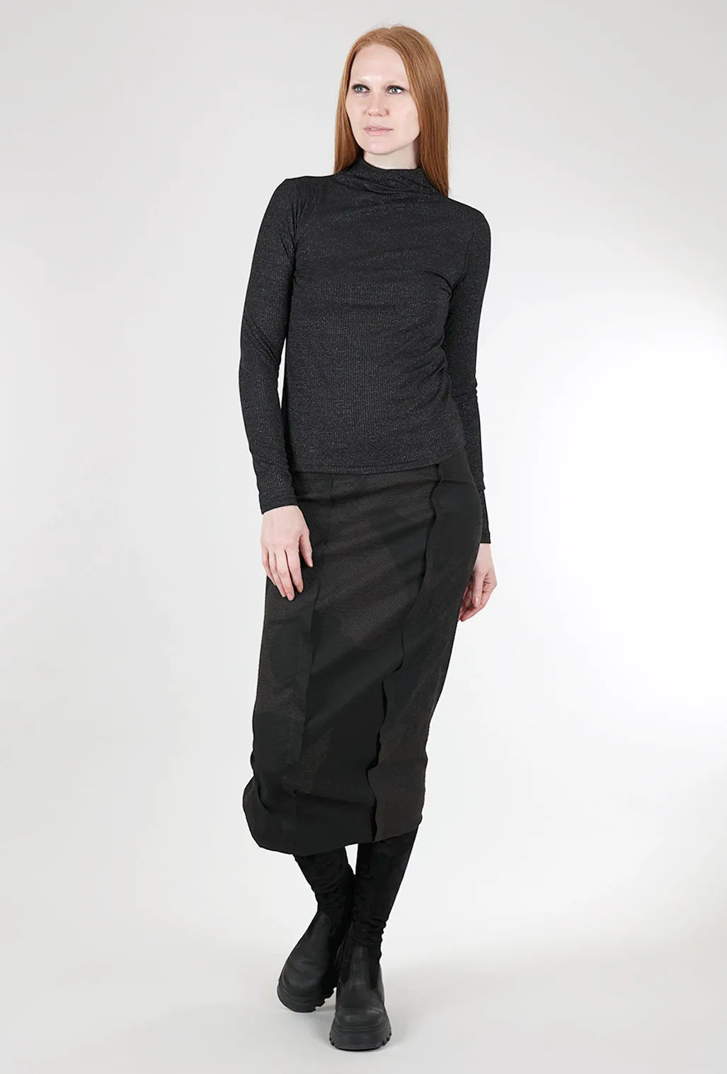 Shimmery Ribbed Mock Neck, Black