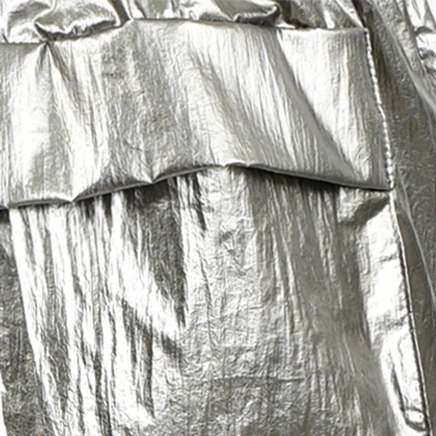 Shiny Cargo Pants Drawstring Waist - Silver