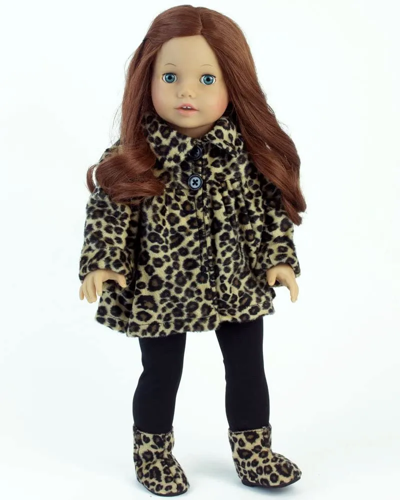 Sophia’s by Teamson Kids 4 Piece Baby Dolls Clothes Set with Doll Shoes, 18" Doll Outfit with Animal Print Coat, Leggings and Doll Hair Hat Accessory