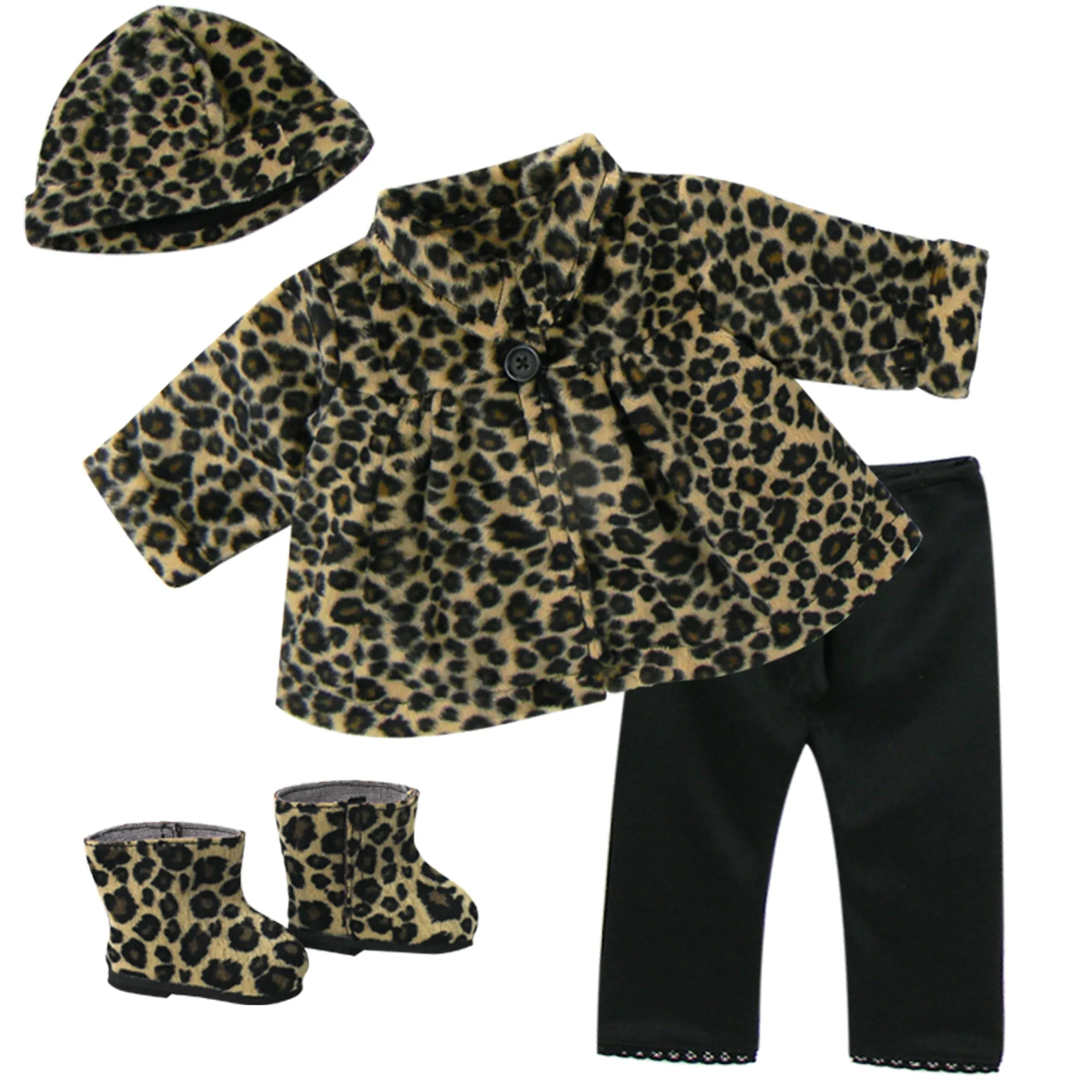Sophia’s by Teamson Kids 4 Piece Baby Dolls Clothes Set with Doll Shoes, 18" Doll Outfit with Animal Print Coat, Leggings and Doll Hair Hat Accessory