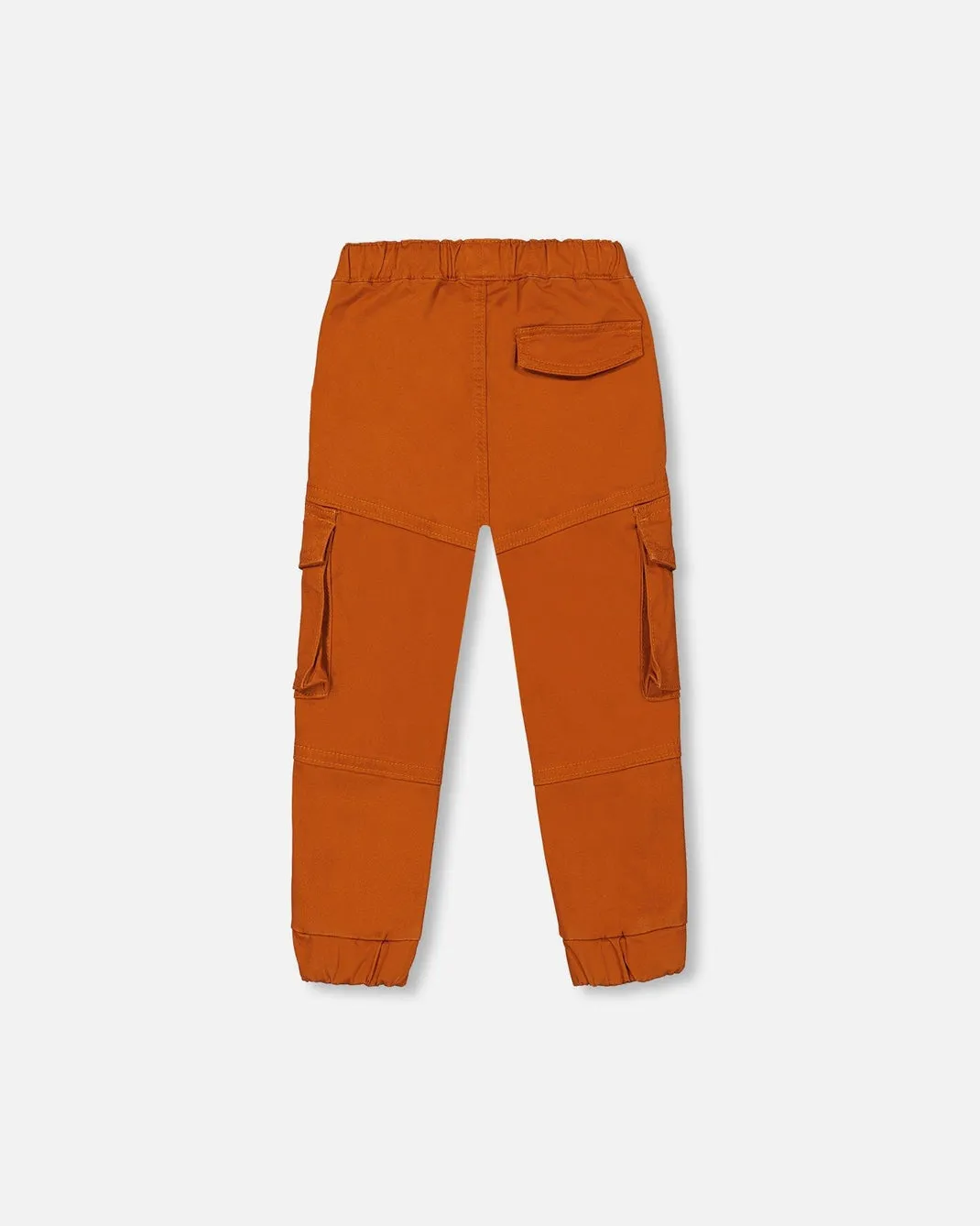 Stretch Twill Jogger Pants With Cargo Pockets Brown-Orange