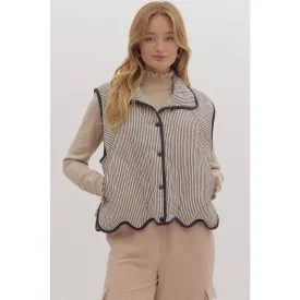 Striped Scalloped pattern quilted vest