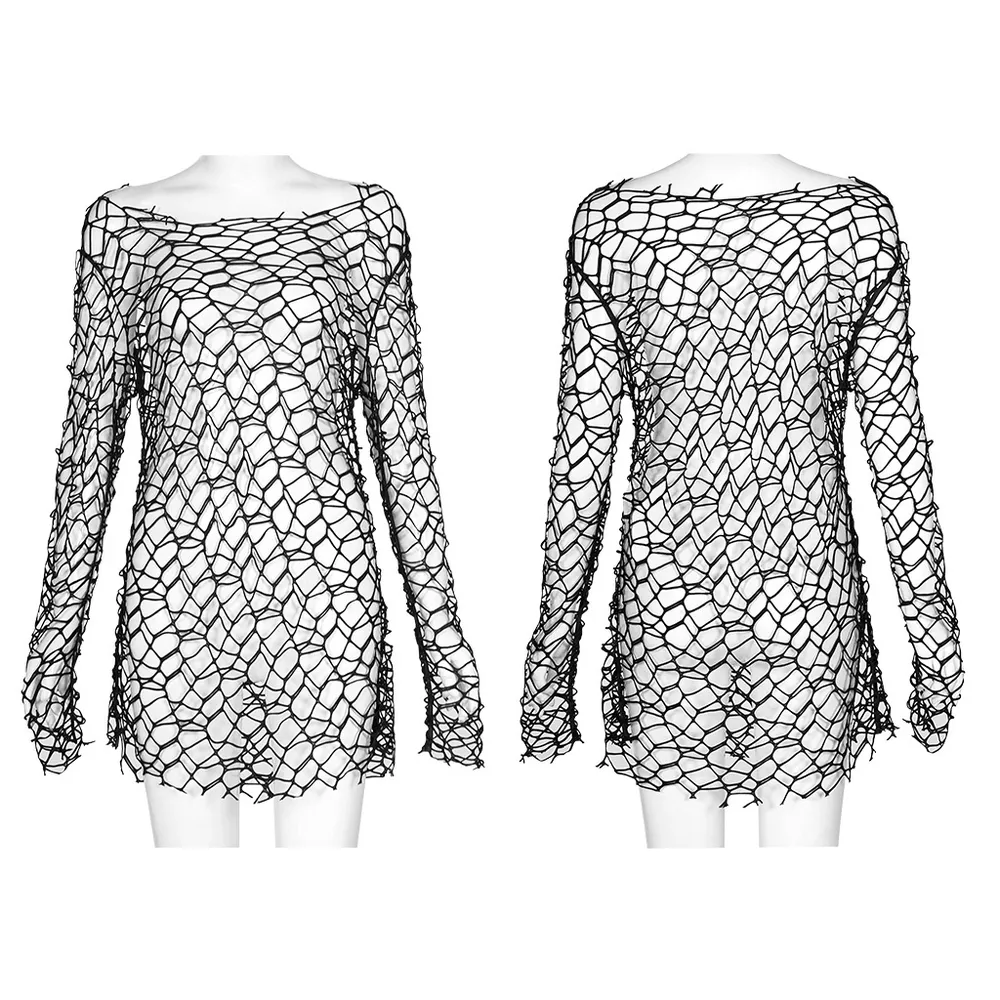 Stylish Edgy Sheer Oversize Knit Top for Punk Style