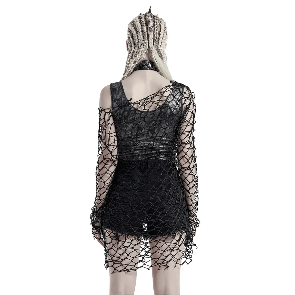Stylish Edgy Sheer Oversize Knit Top for Punk Style