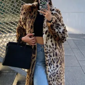 Suit Collar Furry Leopard Print Coat