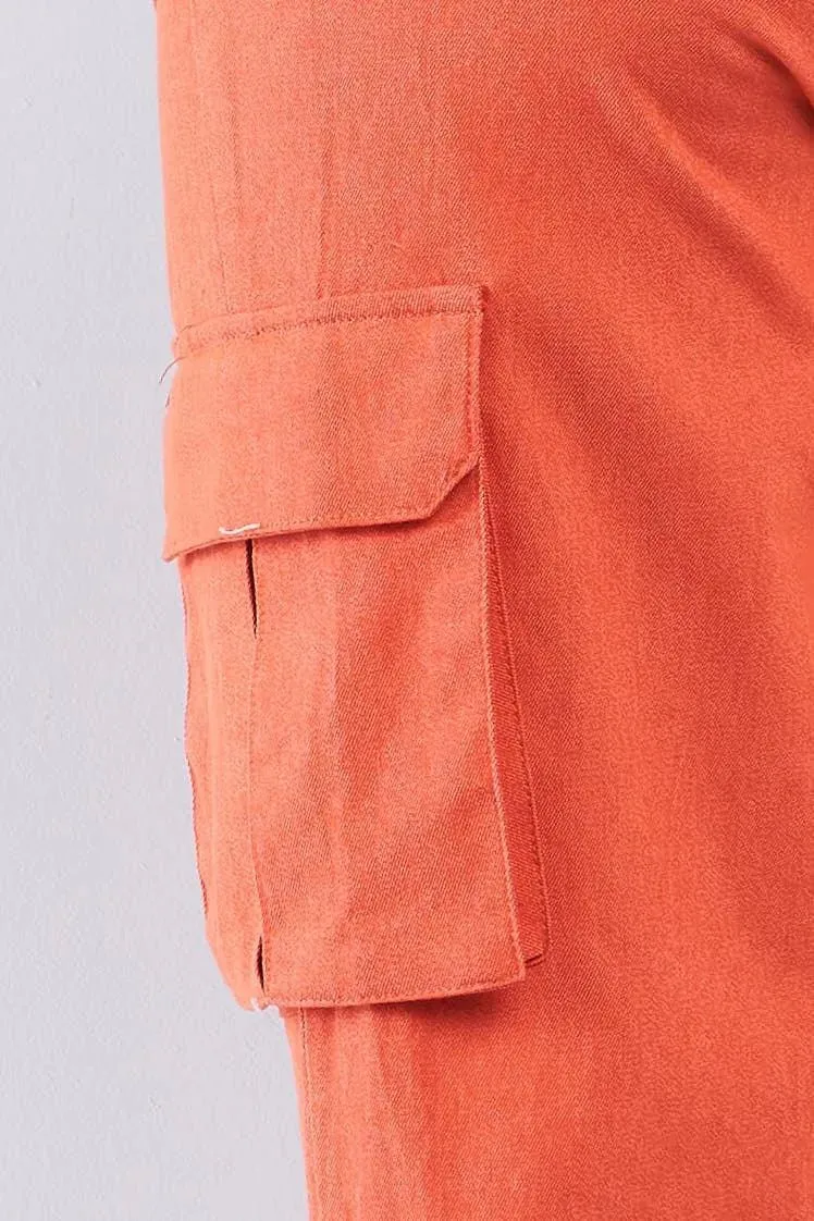 Tangerine Orange High Waisted Cargo Pocket Jogger Pants /2-3-1