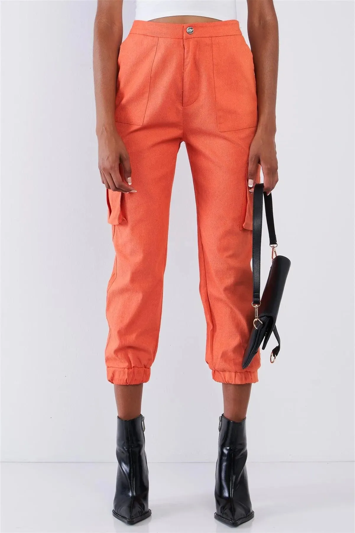 Tangerine Orange High Waisted Cargo Pocket Jogger Pants /2-3-1