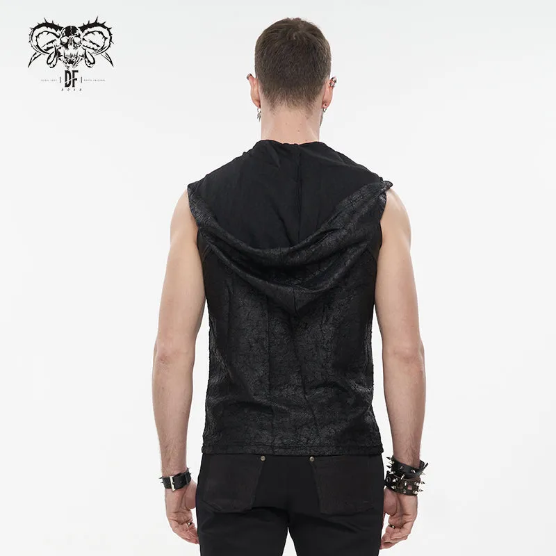 TT137 Devil fashion biker punk rock metallic hooded tattered knit men top