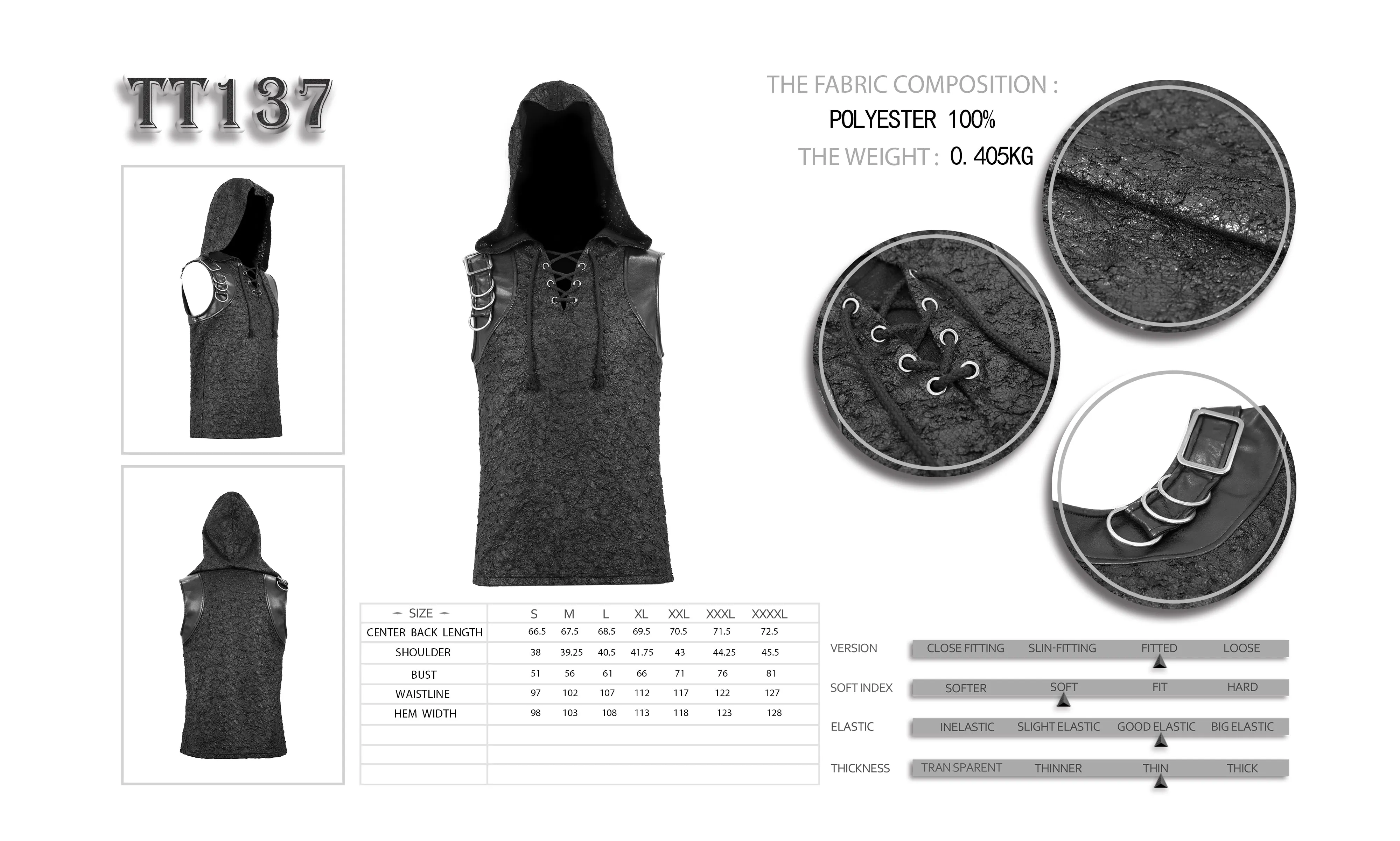 TT137 Devil fashion biker punk rock metallic hooded tattered knit men top