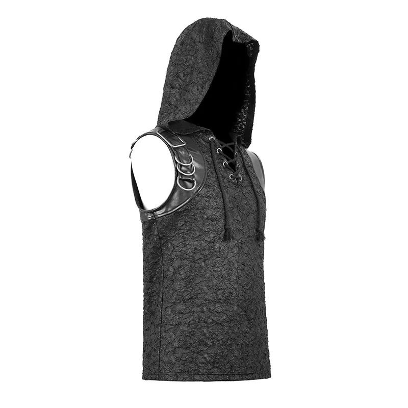 TT137 Devil fashion biker punk rock metallic hooded tattered knit men top