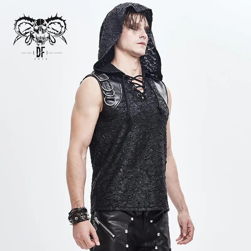 TT137 Devil fashion biker punk rock metallic hooded tattered knit men top