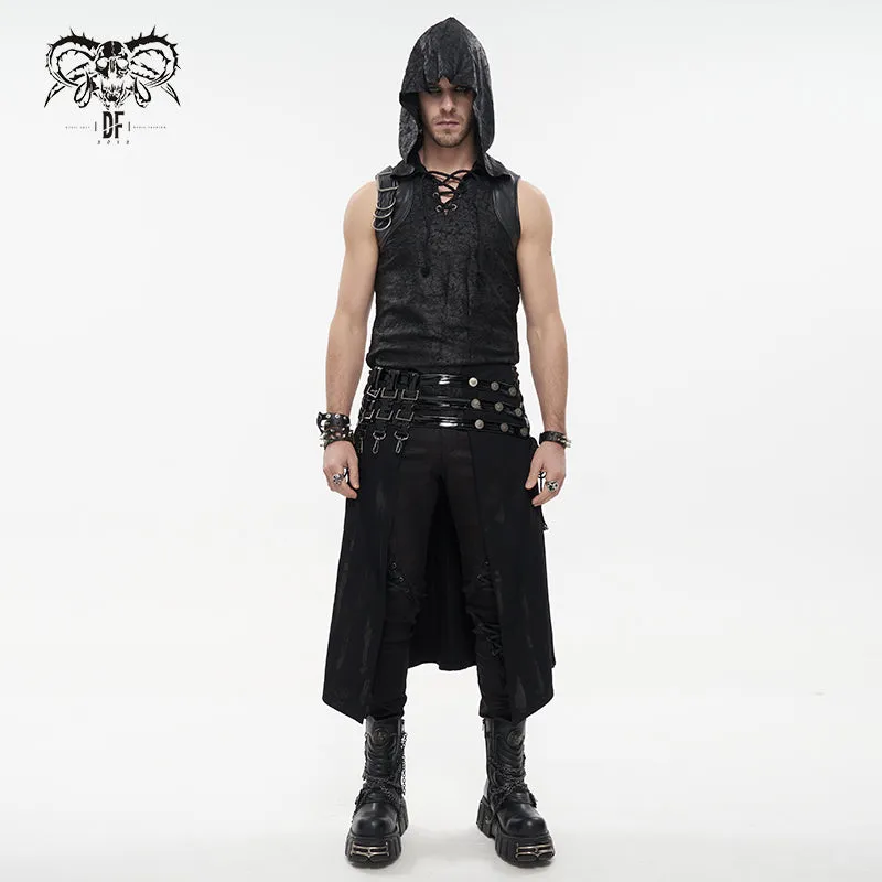 TT137 Devil fashion biker punk rock metallic hooded tattered knit men top
