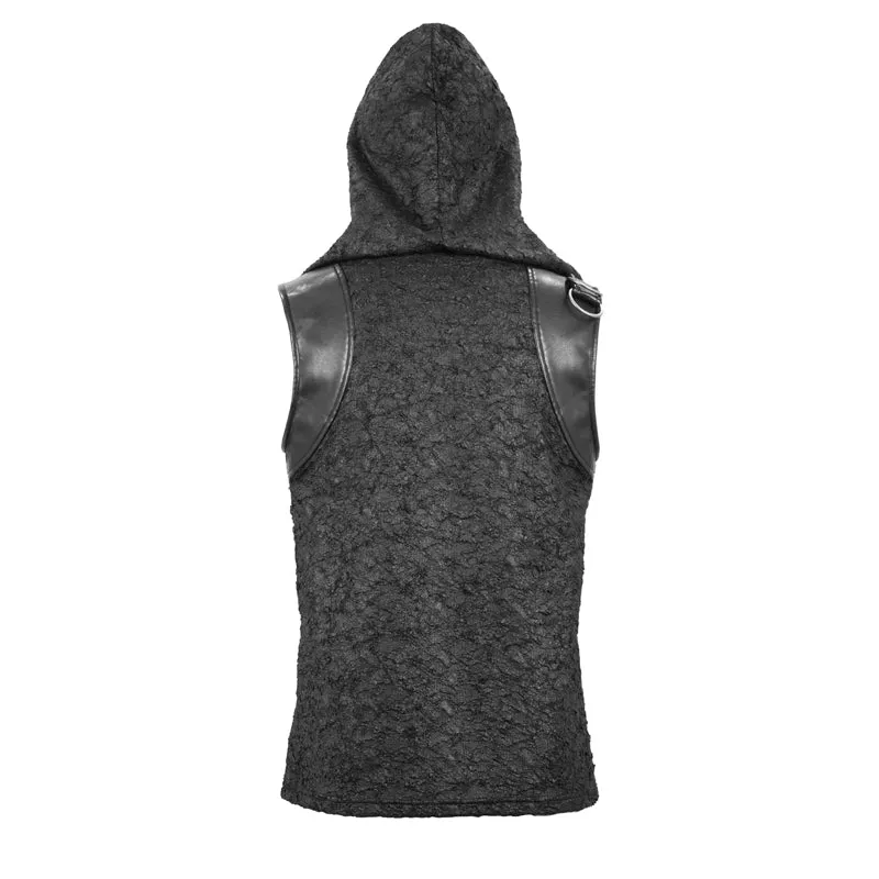 TT137 Devil fashion biker punk rock metallic hooded tattered knit men top