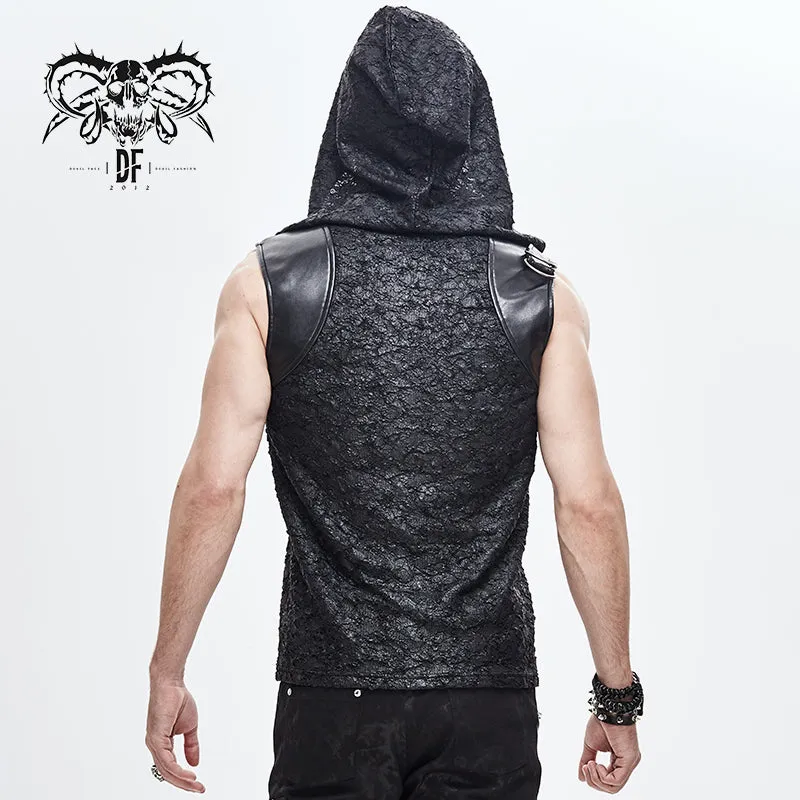 TT137 Devil fashion biker punk rock metallic hooded tattered knit men top