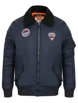 Turner Fur Collar Bomber Jacket with Aviator Badges in True Navy - Tokyo Laundry